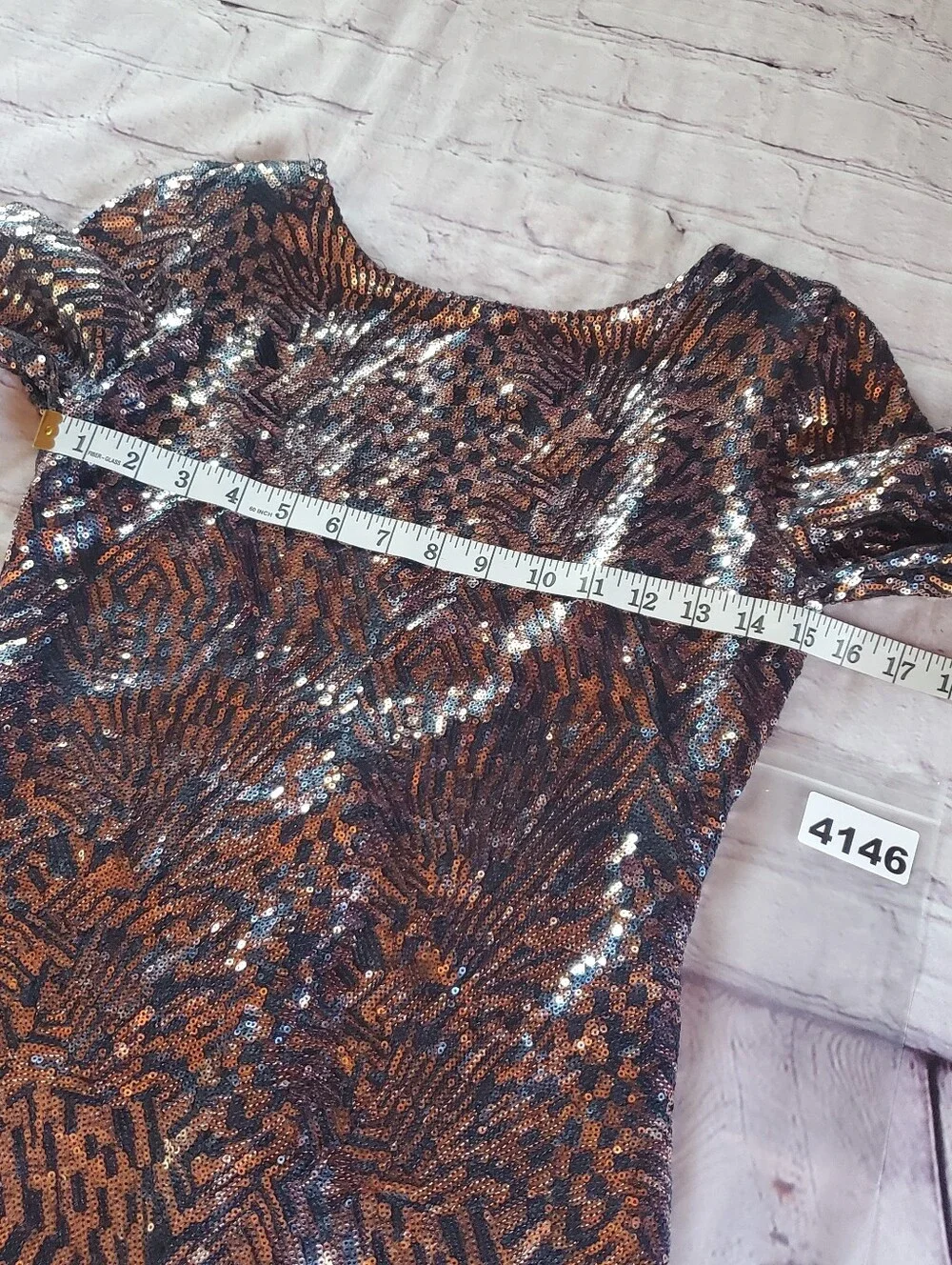 Y2K Vintage Bronze Sequin Mini Dress Open Back Glam Party Clubwear Slip-on Small